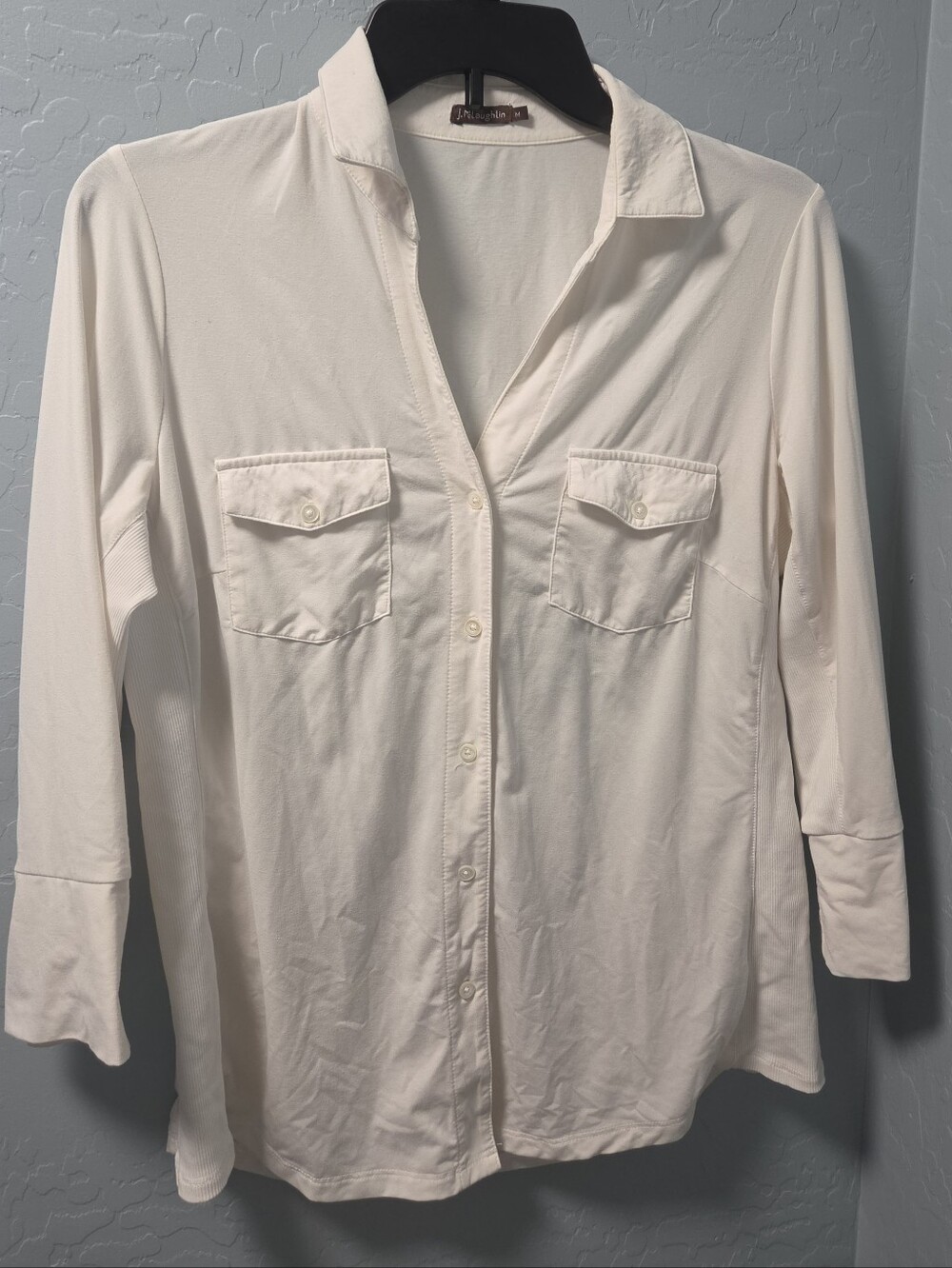 J.McLaughlin Brynn Lyford Jersey Shirt White Wrinkle Resistant Stretch Womens M